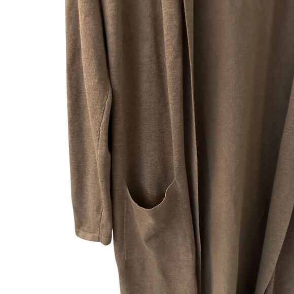 Cyrus Oatmeal Brown Long Hooded Rayon Open Cardigan Duster Size S NWT - Picture 5 of 5